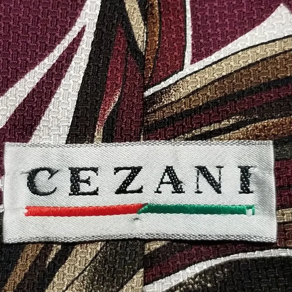 Cezani Mens Tie Necktie Imported Silk Abstract Swirl Burgundy Beige